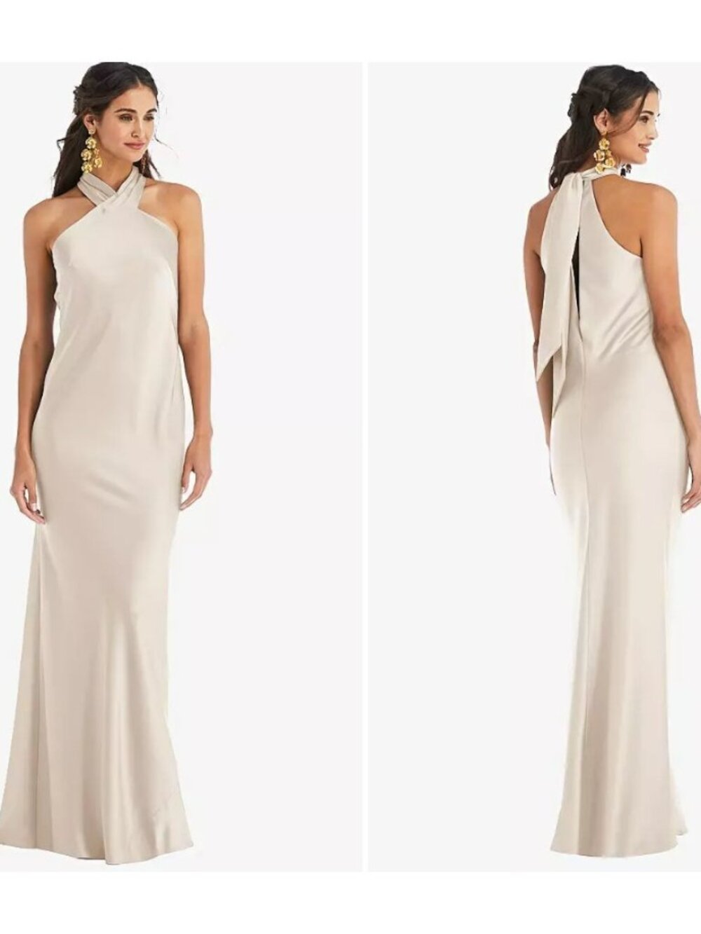 NEW Lovely Womens Medium LB025 Draped Twist Halter Tie Back Trumpet‎ Gown in Oat